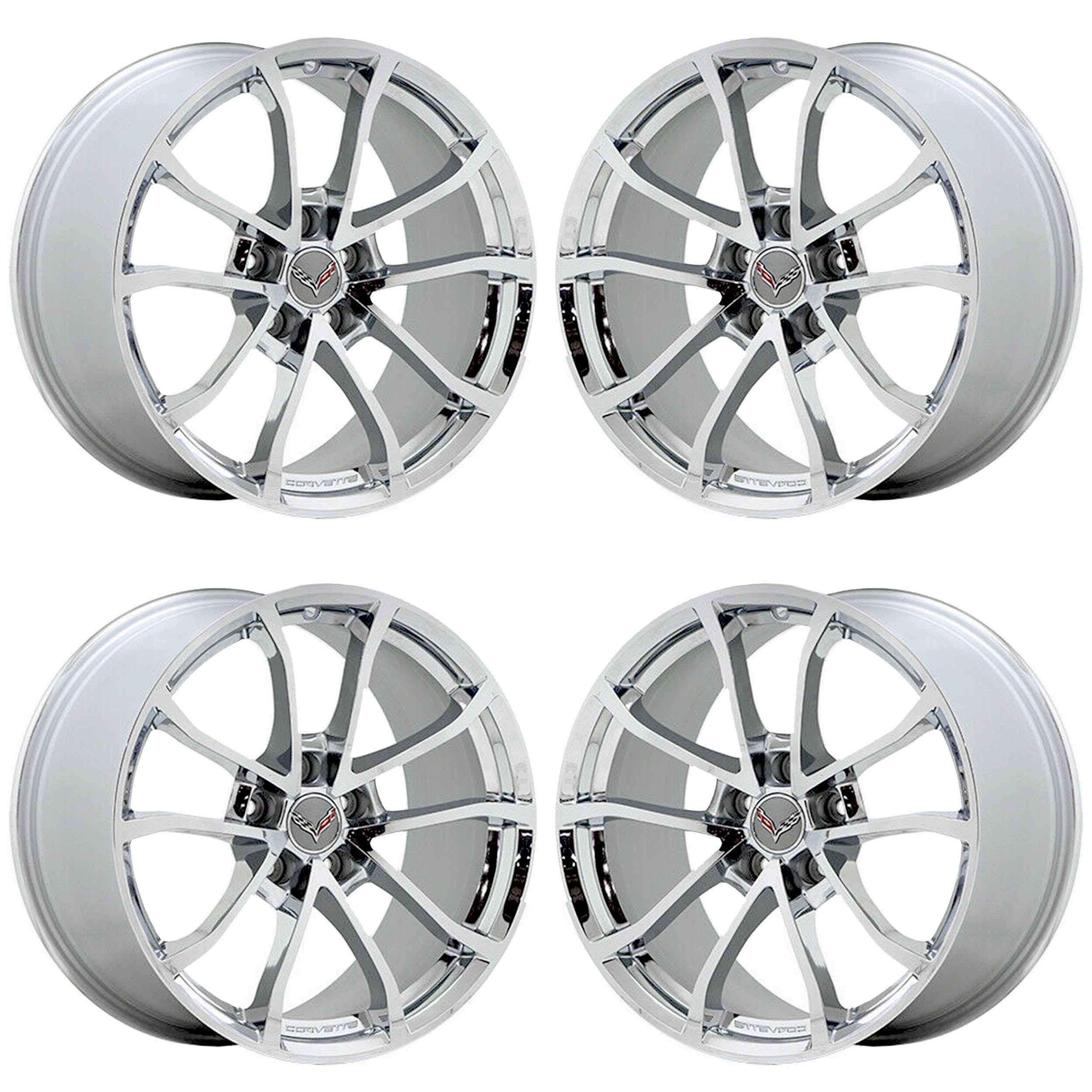 19x10" 20x12" Corvette C6 C7 Bright Chrome wheels rims Factory OEM set 5542 5543